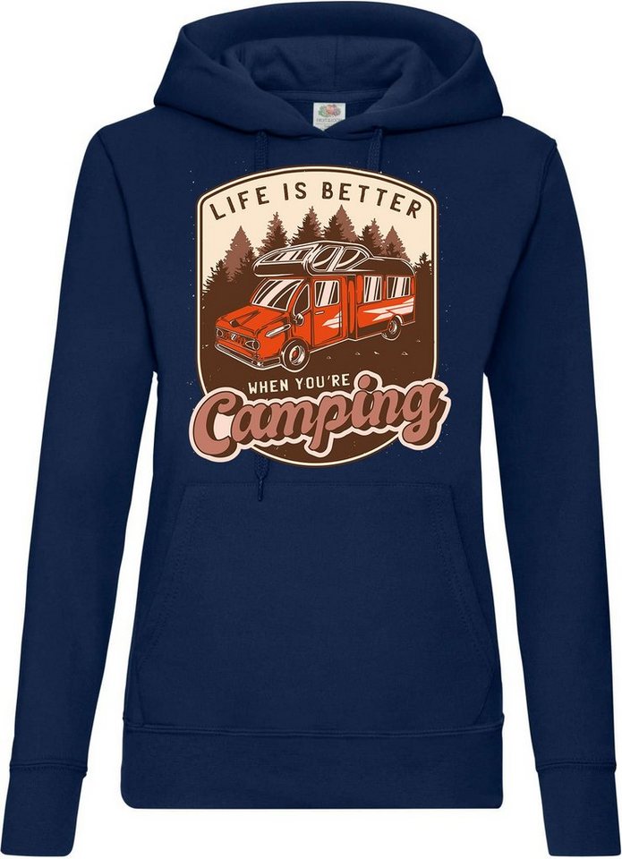 Youth Designz Kapuzenpullover Life Is Better When You´re Camping Damen Hoodie Pullover mit trendigem Camper Frontprint von Youth Designz