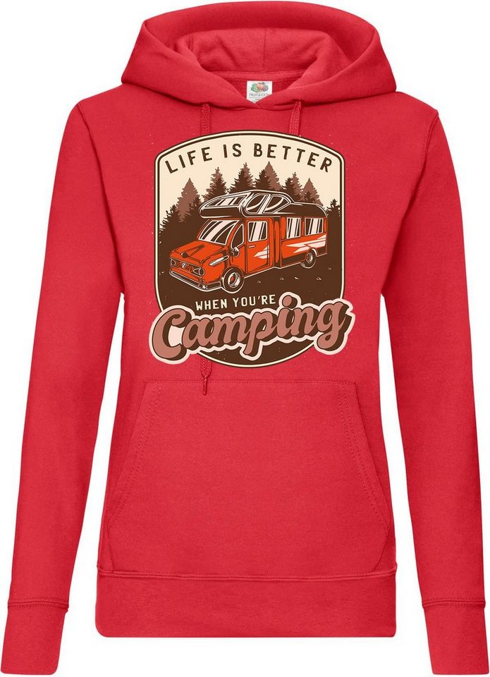 Youth Designz Kapuzenpullover Life Is Better When You´re Camping Damen Hoodie Pullover mit trendigem Camper Frontprint von Youth Designz