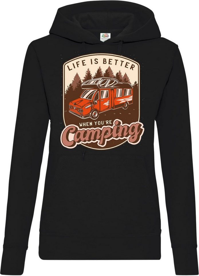 Youth Designz Kapuzenpullover Life Is Better When You´re Camping Damen Hoodie Pullover mit trendigem Camper Frontprint von Youth Designz