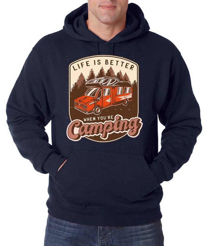 Youth Designz Kapuzenpullover Life Is Better When You are Camping Herren Hoodie Pullover mit Camper Frontaufdruck von Youth Designz