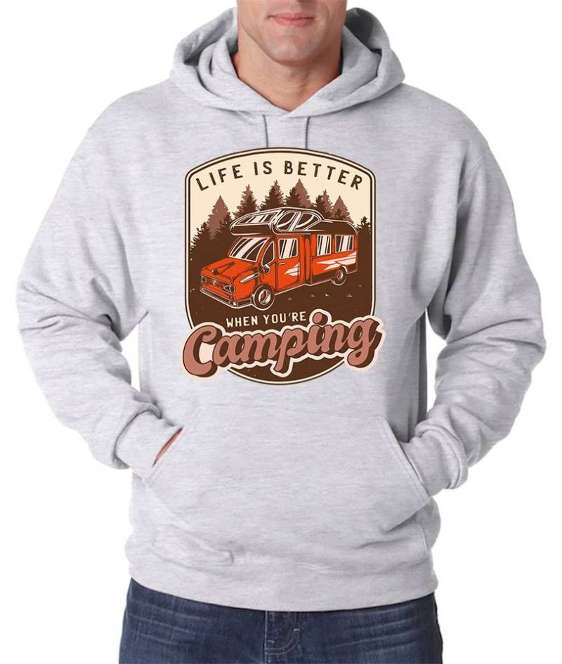 Youth Designz Kapuzenpullover Life Is Better When You are Camping Herren Hoodie Pullover mit Camper Frontaufdruck von Youth Designz