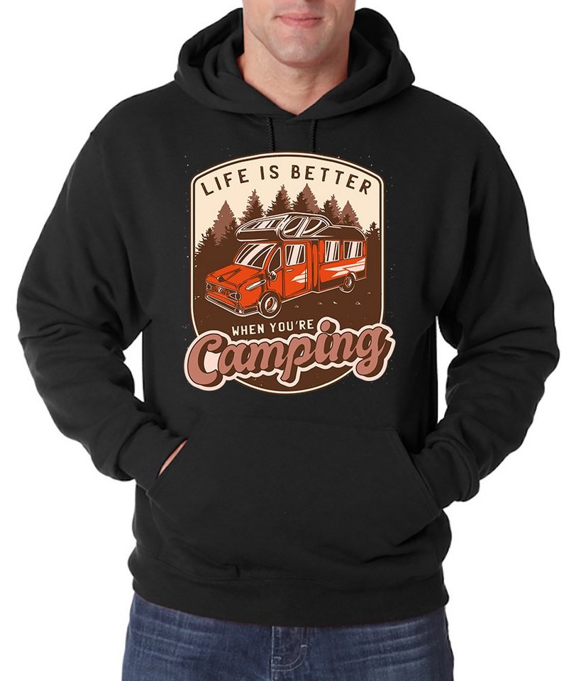 Youth Designz Kapuzenpullover Life Is Better When You´re Camping Herren Hoodie Pullover mit Camper Frontaufdruck von Youth Designz