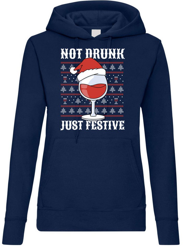 Youth Designz Kapuzenpullover Not Drunk Just Festive Weihnachten Damen Hoodie Pullover mit modischem Frontprint von Youth Designz