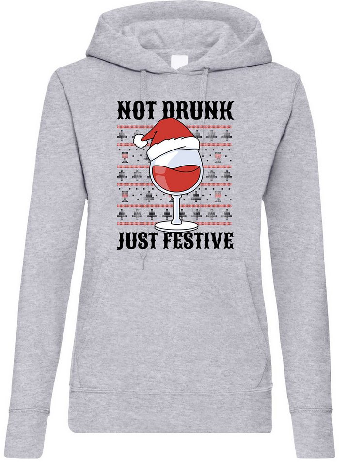 Youth Designz Kapuzenpullover Not Drunk Just Festive Weihnachten Damen Hoodie Pullover mit modischem Frontprint von Youth Designz