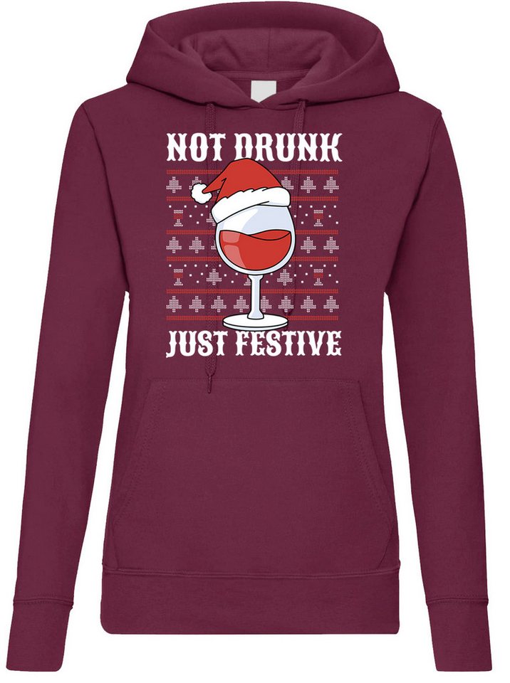 Youth Designz Kapuzenpullover Not Drunk Just Festive Weihnachten Damen Hoodie Pullover mit modischem Frontprint von Youth Designz