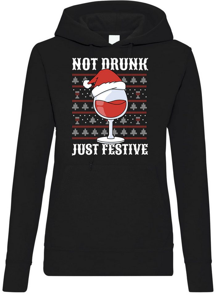 Youth Designz Kapuzenpullover Not Drunk Just Festive Weihnachten Damen Hoodie Pullover mit modischem Frontprint von Youth Designz