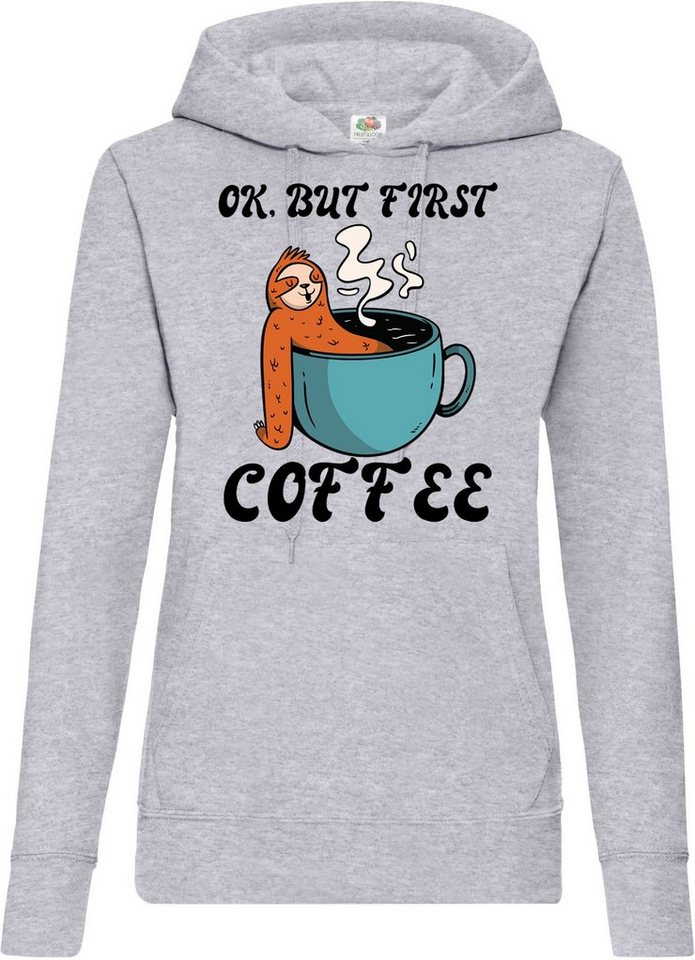 Youth Designz Kapuzenpullover OK, But First Coffee Damen Hoodie Pullover mit lustigem Faultier Frontdruck von Youth Designz