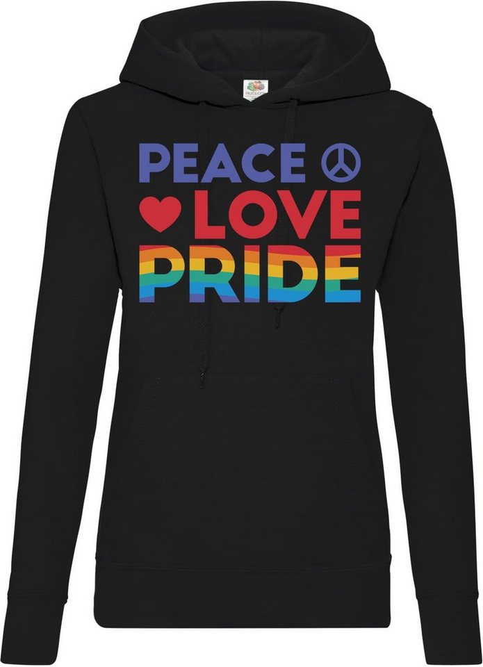 Youth Designz Kapuzenpullover Peace Love Pride Damen Hoodie Pullover mit modischem Spruch und Frontdruck von Youth Designz