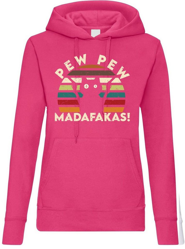 Youth Designz Kapuzenpullover Pew Pew Madafakas Damen Hoodie Pullover mit lustigem Spruch und Katzen Print von Youth Designz