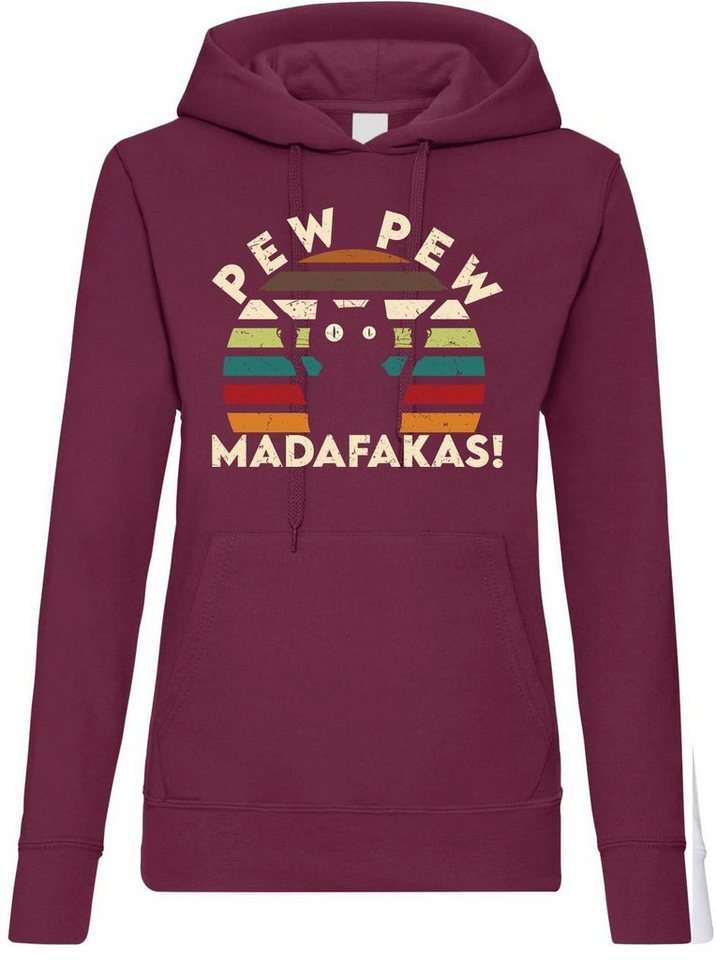Youth Designz Kapuzenpullover Pew Pew Madafakas Damen Hoodie Pullover mit lustigem Spruch und Katzen Print von Youth Designz
