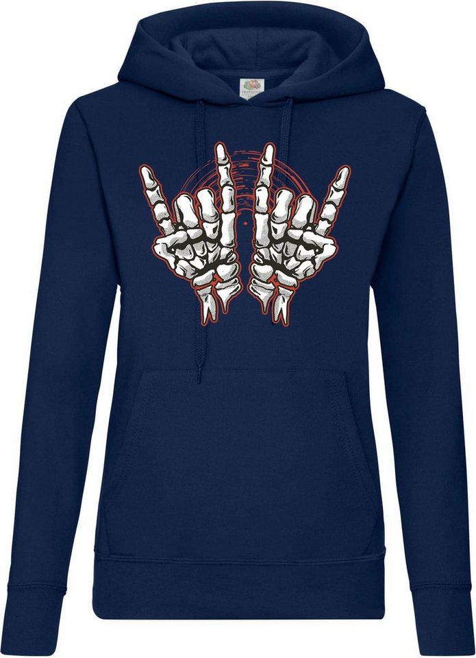 Youth Designz Kapuzenpullover Skelett Hand Rock'n'Roll Damen Hoodie Pullover Horror im Fun-Look mit Trendigem Frontdruck Youth Designz Kapuzenpullover Skelett Hand Rock'n'Roll Damen Hoodie Pullover Horror im Fun-Look mit Trendigem Frontdruck von Youth Designz