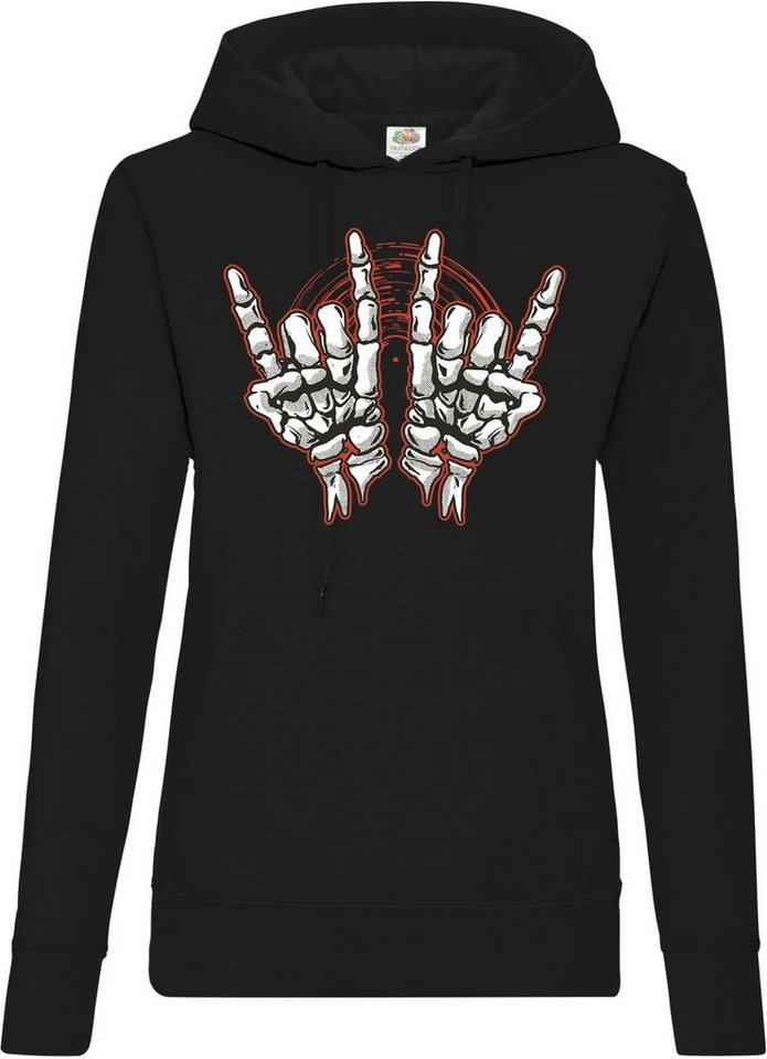 Youth Designz Kapuzenpullover Skelett Hand Rock'n'Roll Damen Hoodie Pullover Horror im Fun-Look mit Trendigem Frontdruck von Youth Designz