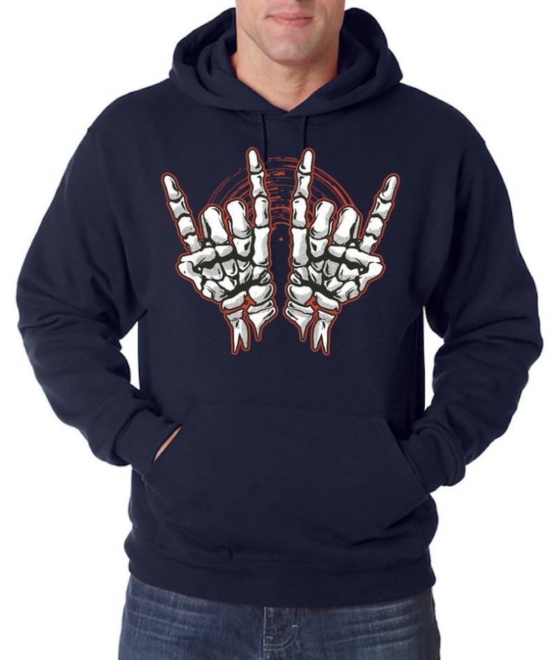 Youth Designz Kapuzenpullover Skelett Hand Rock'n'Roll Herren Hoodie Pullover Horror im Fun-Look mit Trendigem Frontdruck Youth Designz Kapuzenpullover Skelett Hand Rock'n'Roll Herren Hoodie Pullover Horror im Fun-Look mit Trendigem Frontdruck von Youth Designz