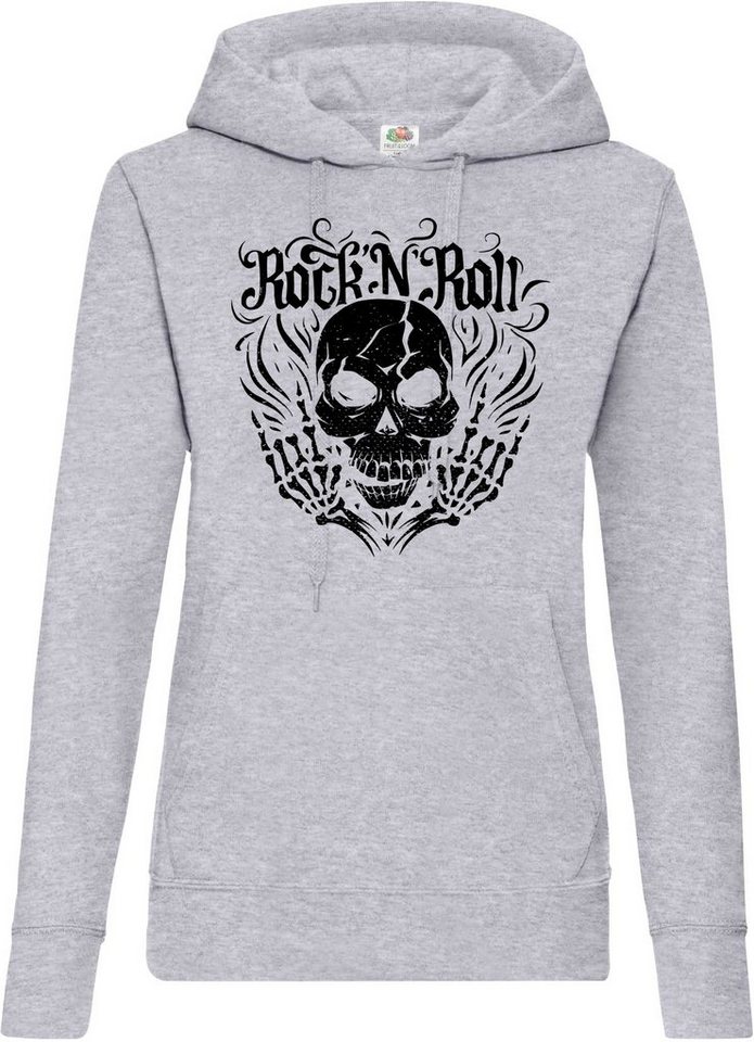 Youth Designz Kapuzenpullover Skull Rock and Roll Damen Hoodie Pullover im Fun-Look mit modischem Frontdruck von Youth Designz