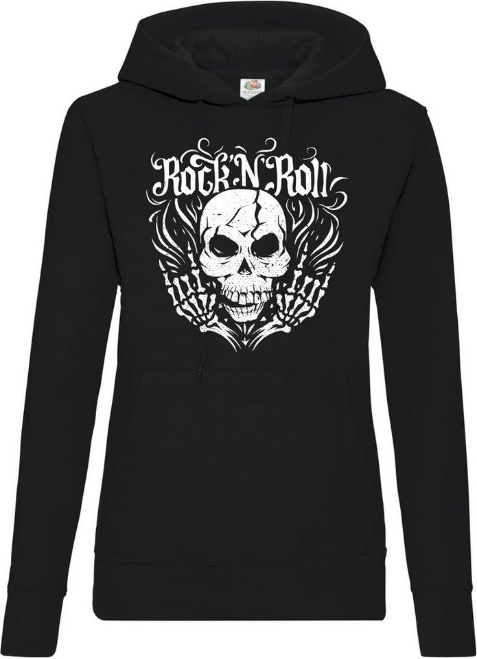 Youth Designz Kapuzenpullover Skull Rock and Roll Damen Hoodie Pullover im Fun-Look mit modischem Frontdruck von Youth Designz