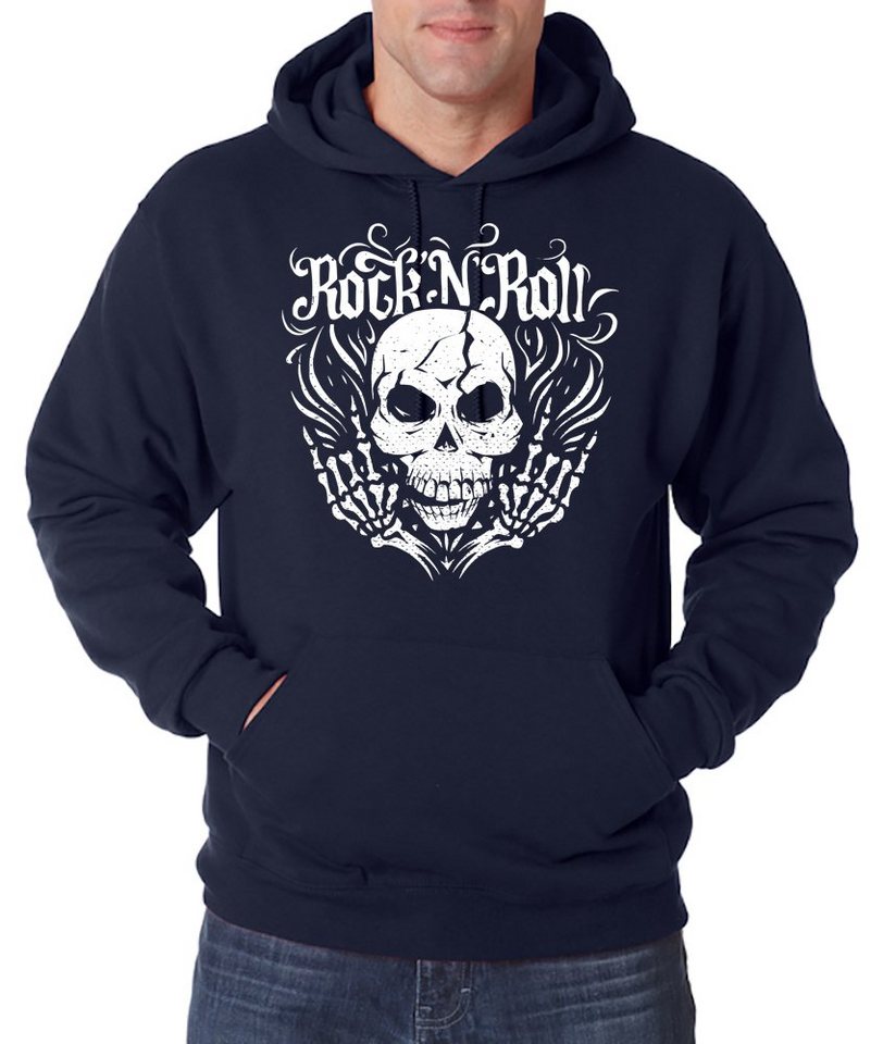 Youth Designz Kapuzenpullover Skull Rock and Roll Herren Hoodie Pullover im Fun-Look mit Trendigem Rocker Frontdruck von Youth Designz