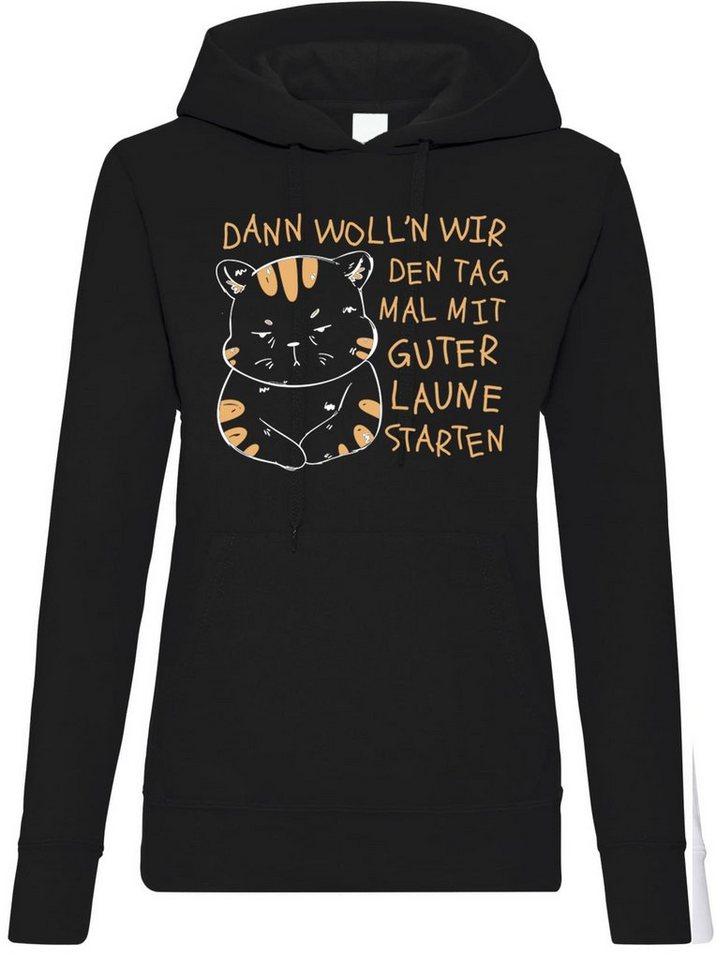 Youth Designz Kapuzenpullover Starten Wir Den Tag Mit Gute Laune Damen Hoodie Pullover mit trendigem Frontprint von Youth Designz