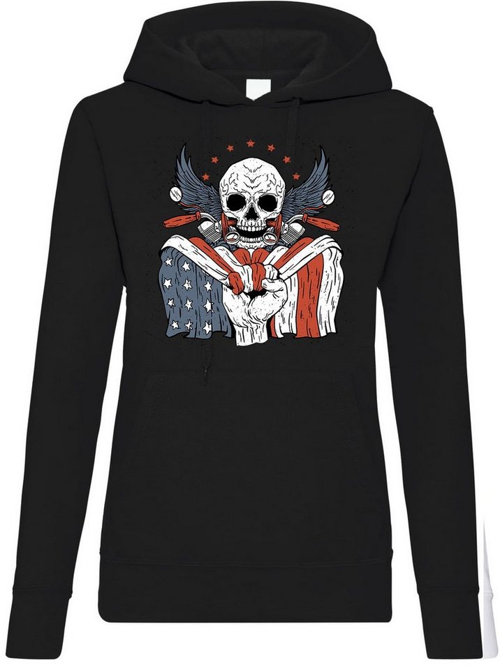 Youth Designz Kapuzenpullover USA America Biker Skull Damen Hoodie Pullover mit trendigem Frontprint von Youth Designz