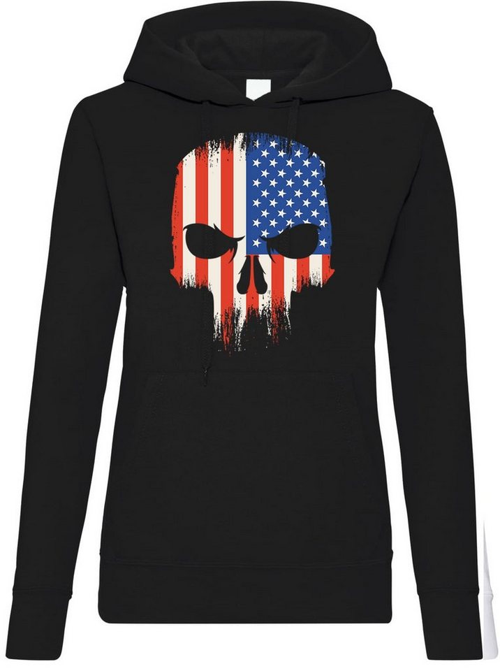 Youth Designz Kapuzenpullover USA Totenkopf Damen Hoodie Pullover mit trendigem Frontprint von Youth Designz