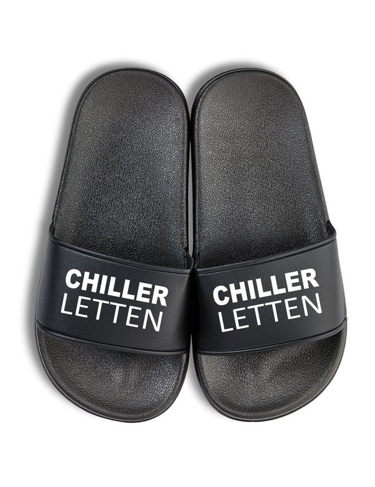 Youth Designz Kinder Badelatschen "Chiller Letten" Fun-Print lustig Geschenk Badeschuh mit witzigen Aufdruck für Kinder Statement von Youth Designz