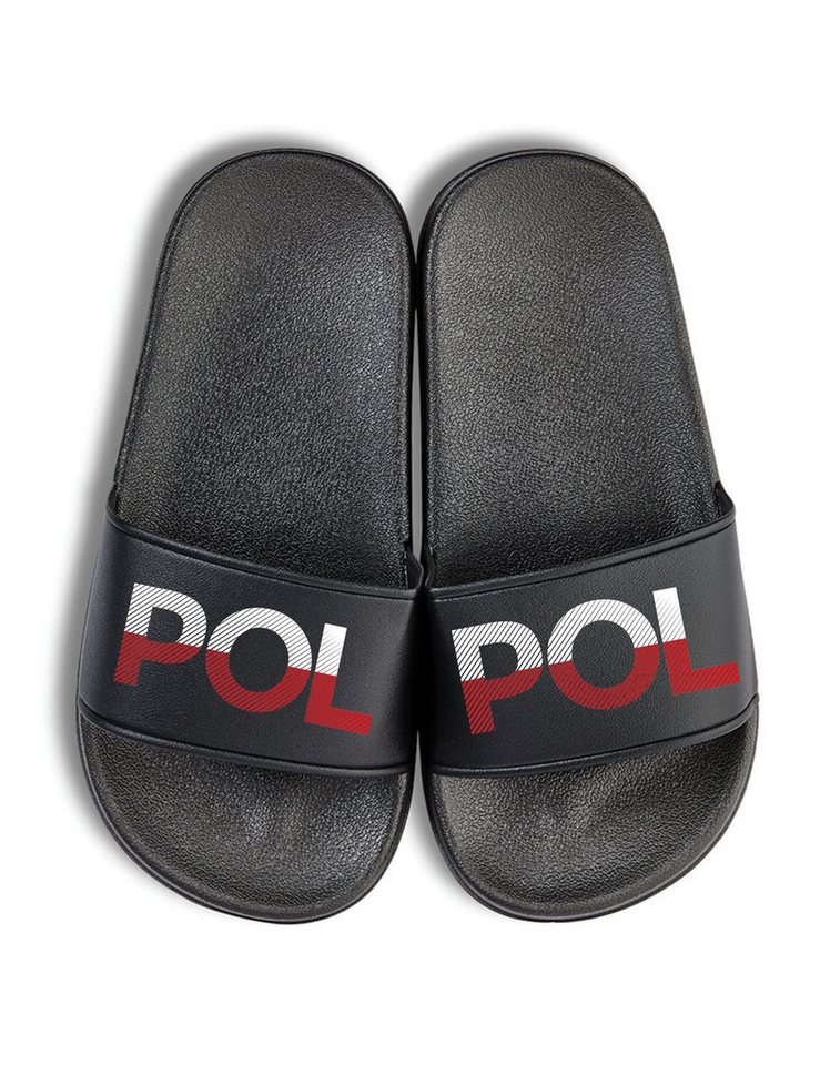 Youth Designz Kinder Badelatschen "POL" Polen Fußball Fun-Print lustig Geschenk Badeschuh mit stylischen Aufdruck für Kinder Statement von Youth Designz