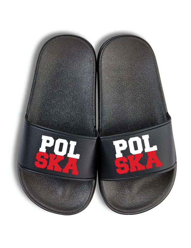 Youth Designz Kinder Badelatschen "Polska" Polen Fußball Fun-Print lustig Geschenk Badeschuh mit stylischen Aufdruck für Kinder Statement von Youth Designz
