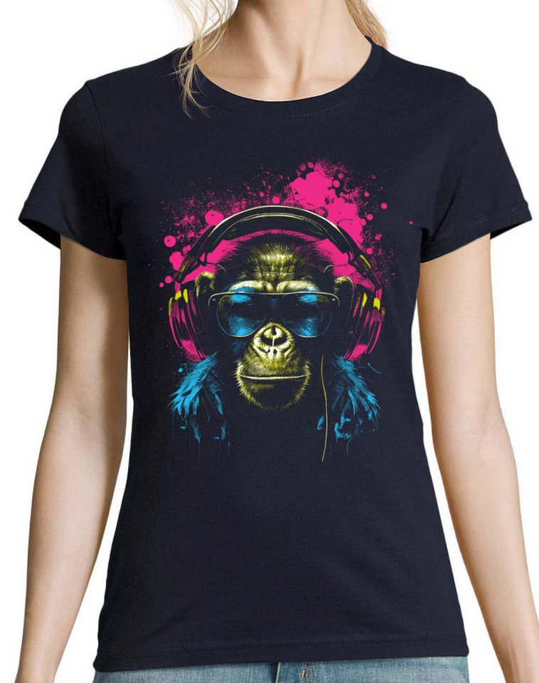 Youth Designz Print-Shirt Affe mit Headset Damen T-Shirt mit lustigen Motiv von Youth Designz