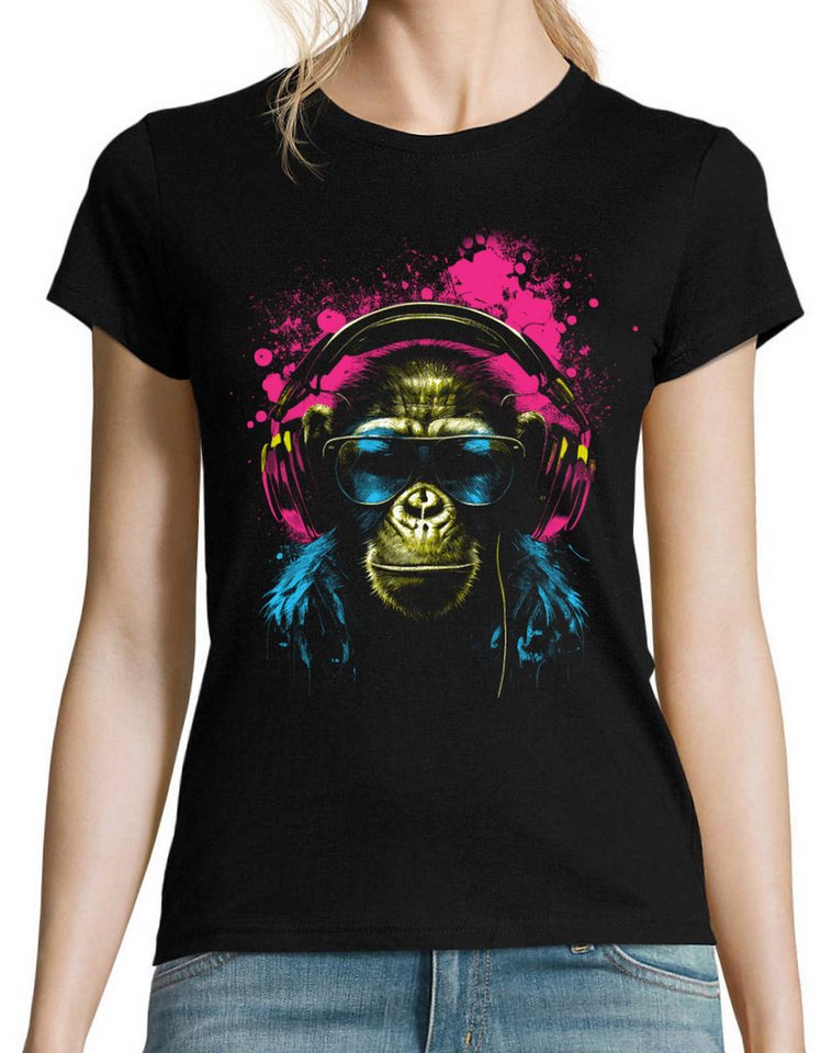 Youth Designz Print-Shirt Affe mit Headset Damen T-Shirt mit lustigen Motiv von Youth Designz