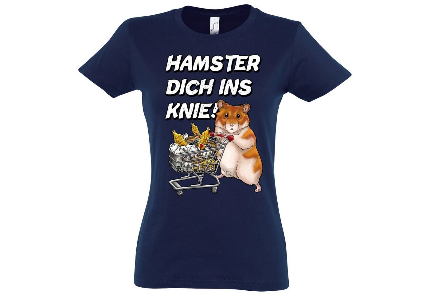 Youth Designz Print-Shirt HAMSTER DICH INS KNIE Logo Damen T-Shirt mit lustigem Spruch Aufdruck von Youth Designz