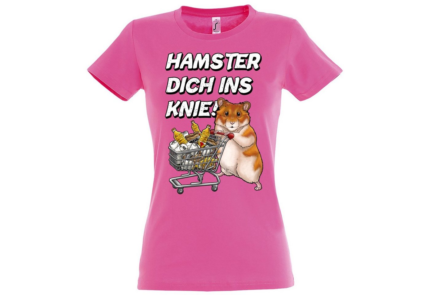 Youth Designz Print-Shirt HAMSTER DICH INS KNIE Logo Damen T-Shirt mit lustigem Spruch Aufdruck von Youth Designz