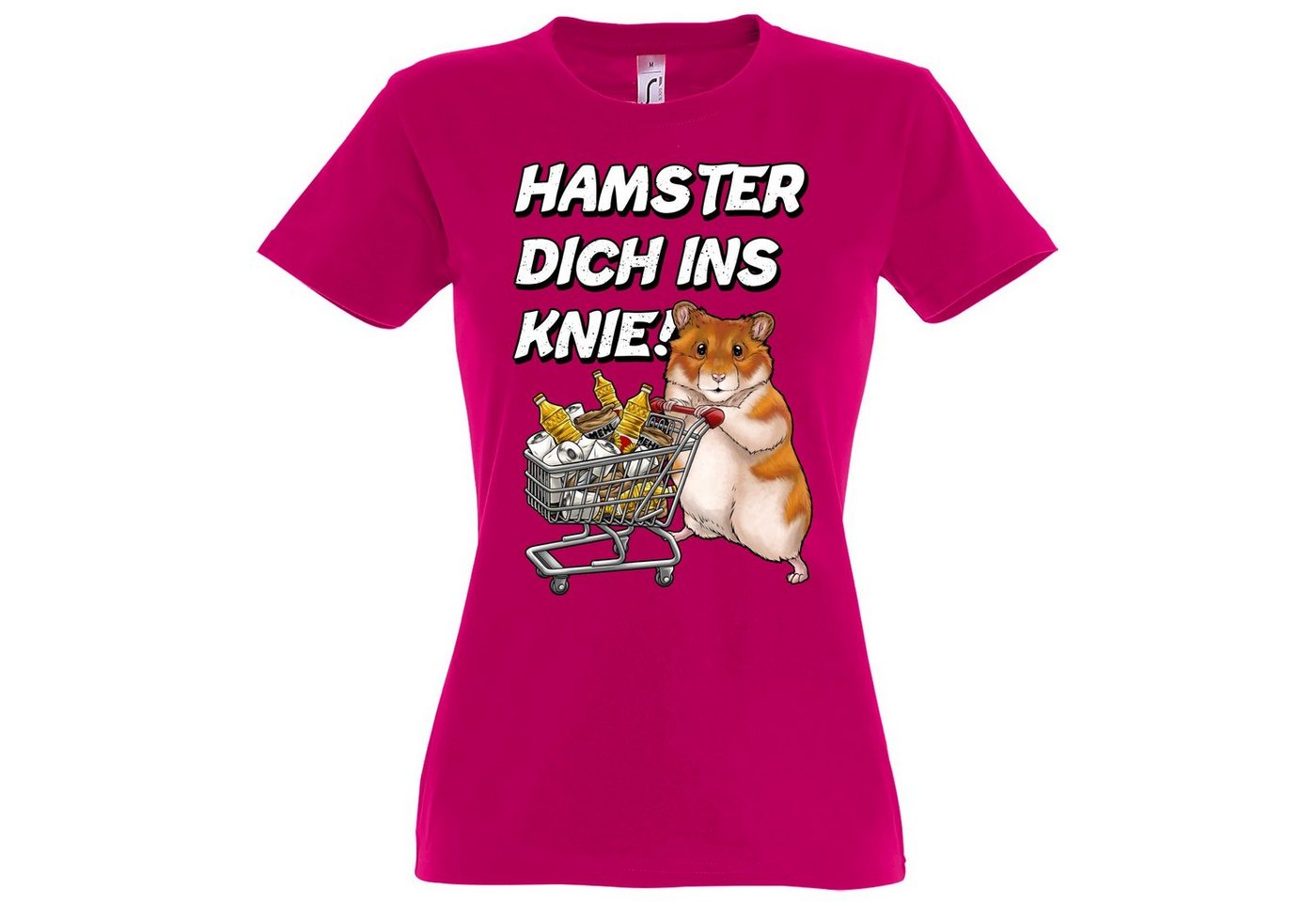 Youth Designz Print-Shirt HAMSTER DICH INS KNIE Logo Damen T-Shirt mit lustigem Spruch Aufdruck von Youth Designz