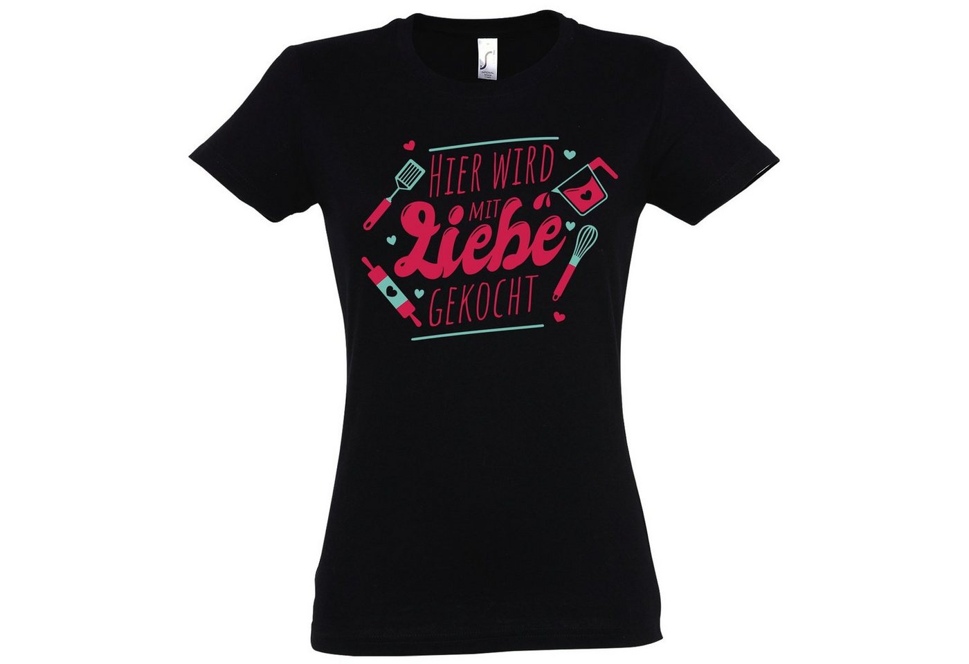 Youth Designz Print-Shirt Hier wird mit Liebe gekocht" Damen T-Shirt mit modischem Print" von Youth Designz