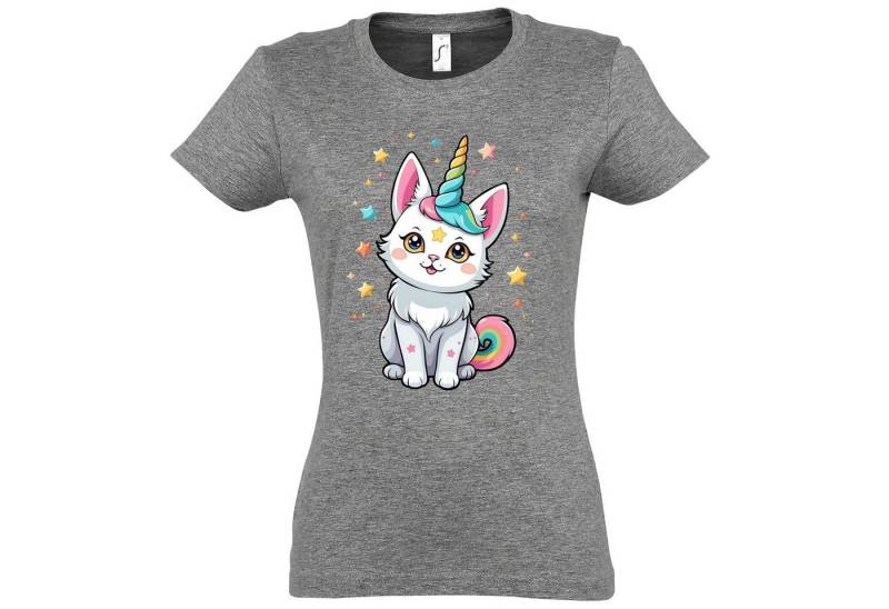 Youth Designz Print-Shirt Katze Einhorn Damen T-Shirt mit modischem Frontprint von Youth Designz