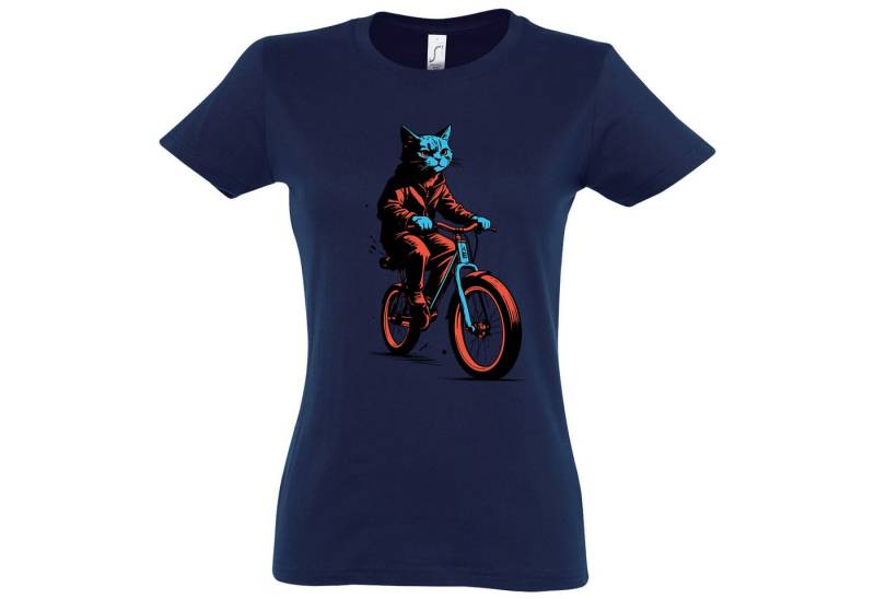 Youth Designz Print-Shirt Katze Fahrrad Damen T-Shirt mit modischem Frontprint von Youth Designz