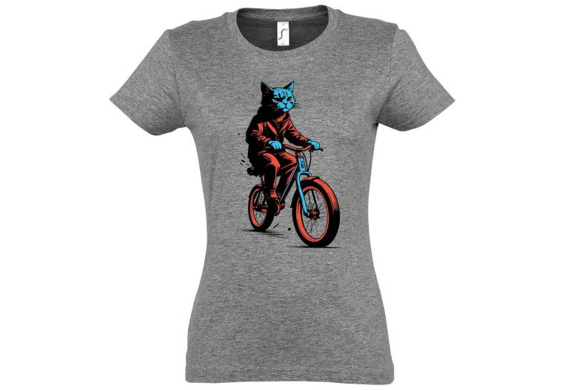 Youth Designz Print-Shirt Katze Fahrrad Damen T-Shirt mit modischem Frontprint von Youth Designz