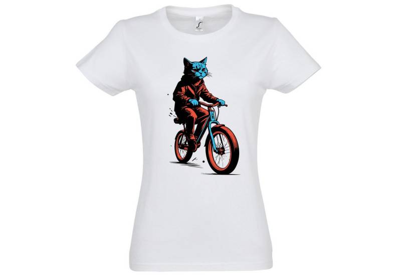 Youth Designz Print-Shirt Katze Fahrrad Damen T-Shirt mit modischem Frontprint von Youth Designz