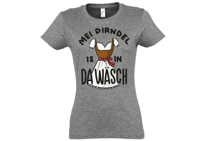 Youth Designz Print-Shirt MEI DIRNDEL IS IN DA WÄSCH Damen T-Shirt mit Fun-Look Dirndl Aufdruck und lustigem Spruch von Youth Designz