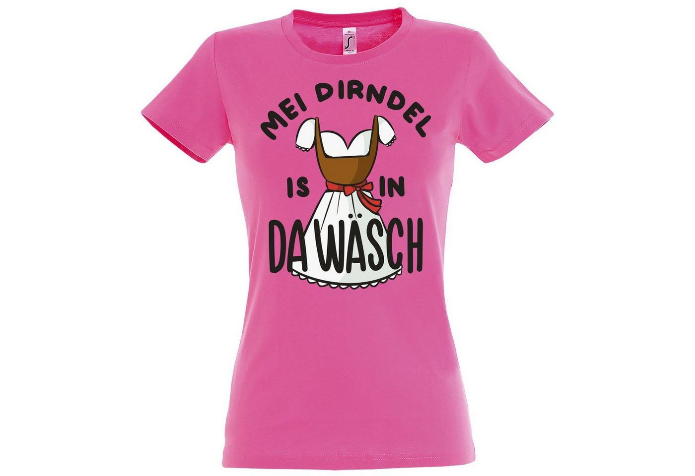 Youth Designz Print-Shirt MEI DIRNDEL IS IN DA WÄSCH Damen T-Shirt mit Fun-Look Dirndl Aufdruck und lustigem Spruch von Youth Designz