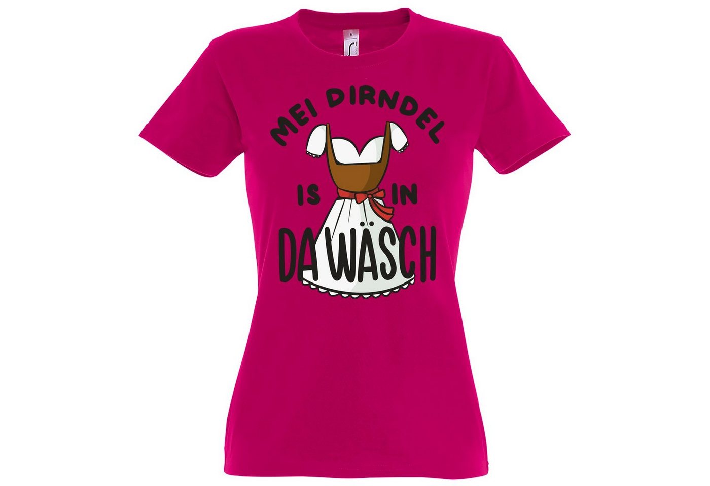 Youth Designz Print-Shirt MEI DIRNDEL IS IN DA WÄSCH Damen T-Shirt mit Fun-Look Dirndl Aufdruck und lustigem Spruch von Youth Designz