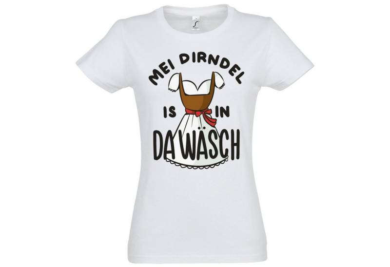 Youth Designz Print-Shirt MEI DIRNDEL IS IN DA WÄSCH Damen T-Shirt mit Fun-Look Dirndl Aufdruck und lustigem Spruch von Youth Designz