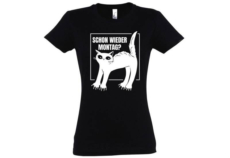 Youth Designz Print-Shirt Montags Katze Damen T-Shirt mit modischen Frontprint von Youth Designz