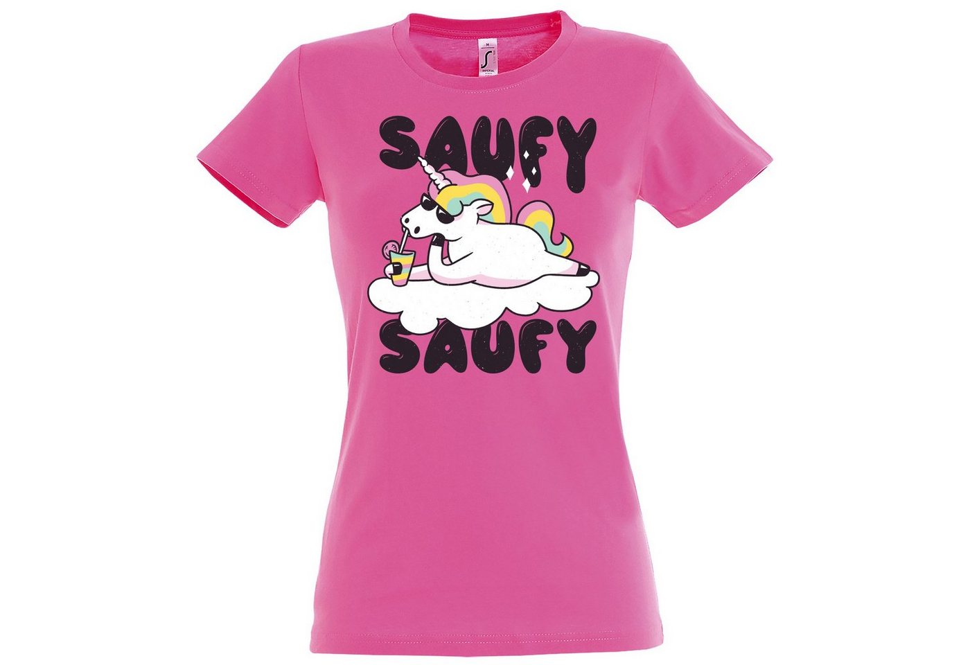 Youth Designz Print-Shirt SAUFY SAUFY Einhorn Damen T-Shirt mit Fun-Look Unicorn Aufdruck und lustigem Spruch von Youth Designz