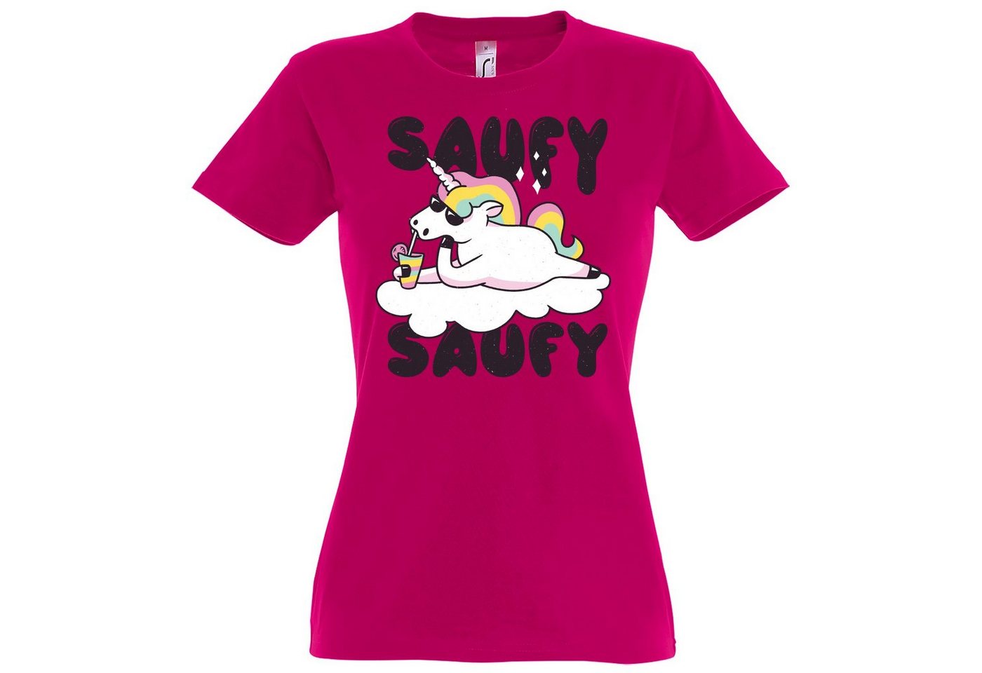 Youth Designz Print-Shirt SAUFY SAUFY Einhorn Damen T-Shirt mit Fun-Look Unicorn Aufdruck und lustigem Spruch von Youth Designz