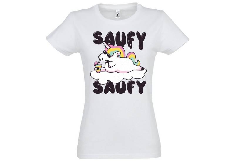Youth Designz Print-Shirt SAUFY SAUFY Einhorn Damen T-Shirt mit Fun-Look Unicorn Aufdruck und lustigem Spruch von Youth Designz