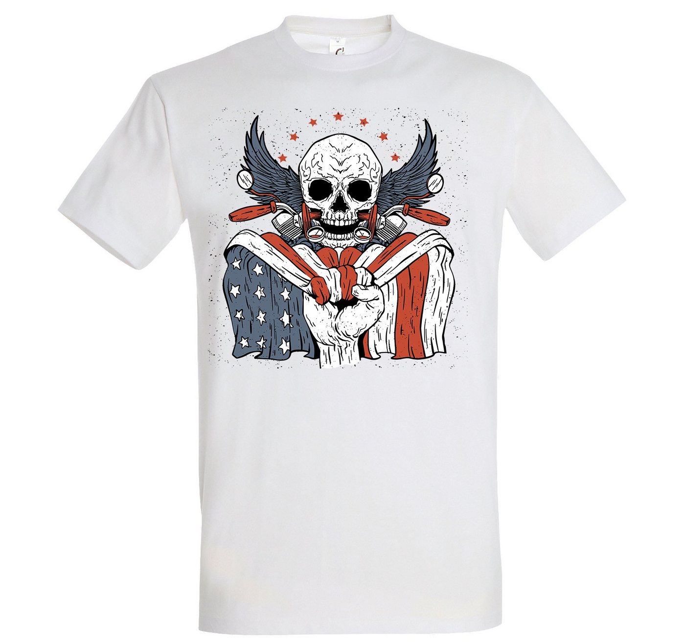 Youth Designz Print-Shirt USA Biker Skull Herren T-Shirt mit lustigem Logo Aufdruck von Youth Designz