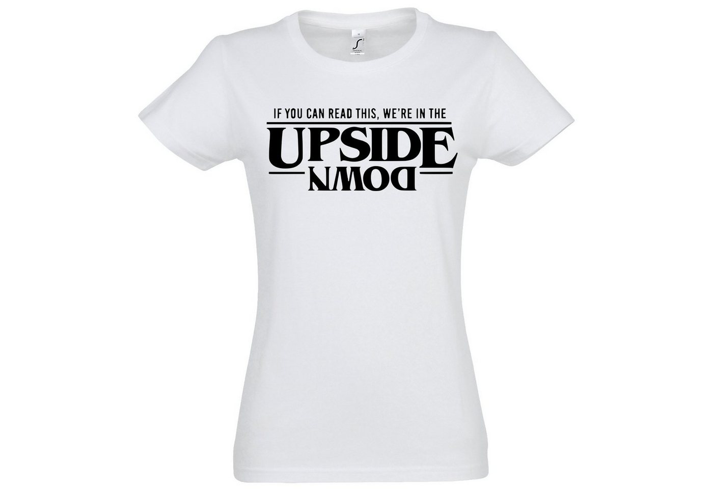 Youth Designz Print-Shirt Upside Down Damen T-Shirt Stranger Fun-Look mit lustigem Spruch Print von Youth Designz