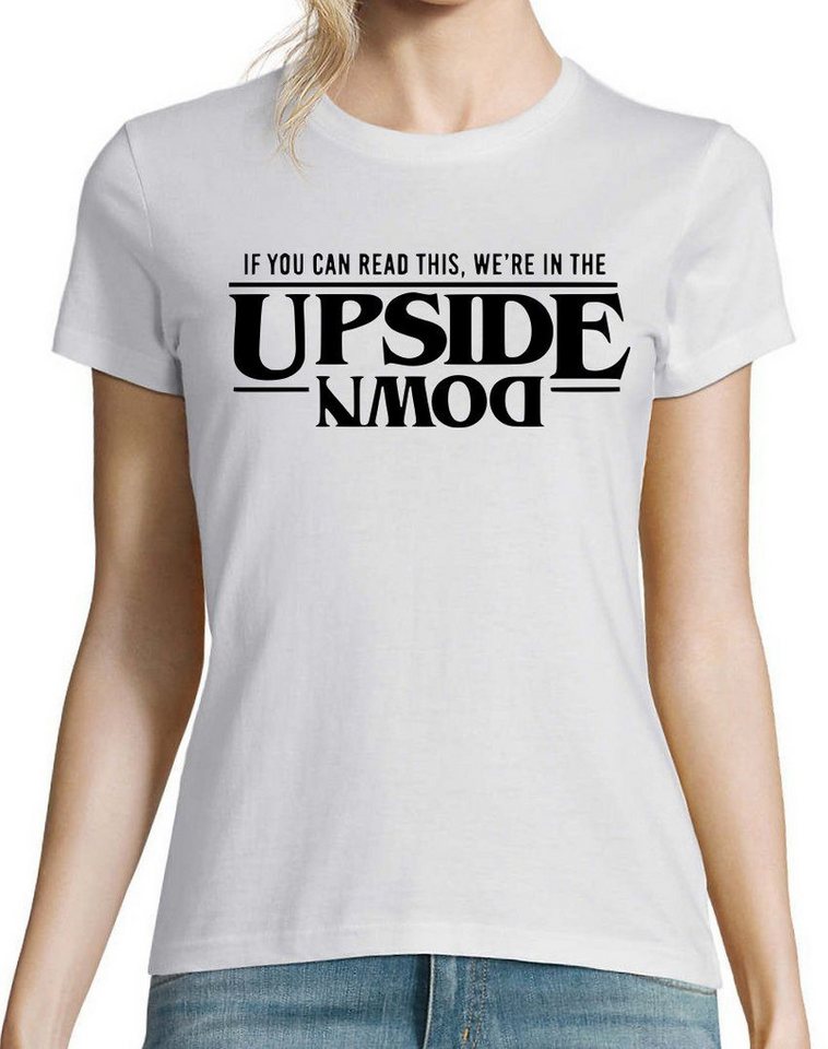 Youth Designz Print-Shirt Upside Down Damen T-Shirt Stranger Fun-Look mit lustigem Spruch Print von Youth Designz