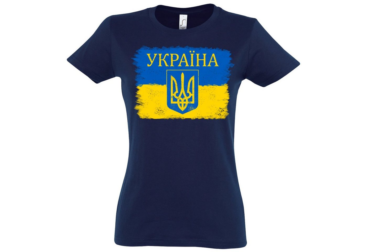 Youth Designz Print-Shirt Vintage Ukraine Damen T-Shirt mit Flagge und Wappen Logo Aufdruck von Youth Designz
