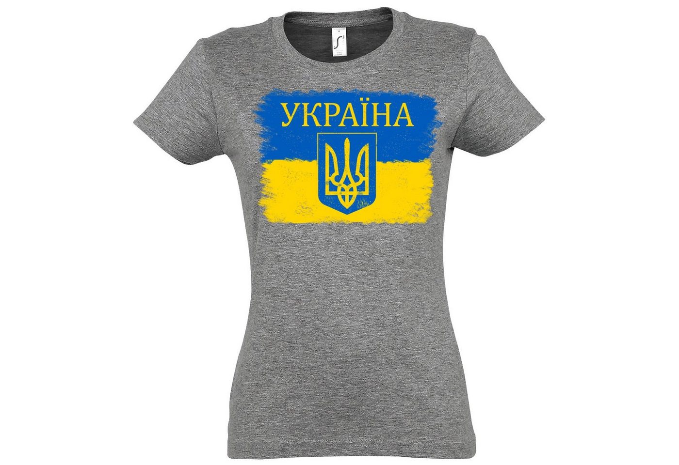 Youth Designz Print-Shirt Vintage Ukraine Damen T-Shirt mit Flagge und Wappen Logo Aufdruck von Youth Designz