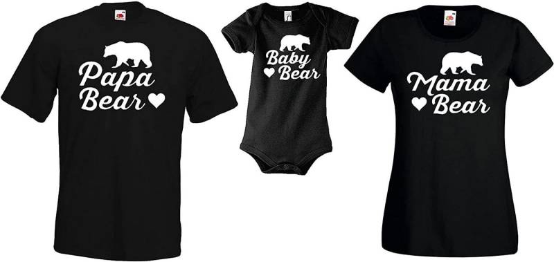 Youth Designz Kurzarmbody Mama Papa Baby Bear Herren Damen Baby T-Shirt Strampler Set in tollem Design, mit Frontprint von Youth Designz